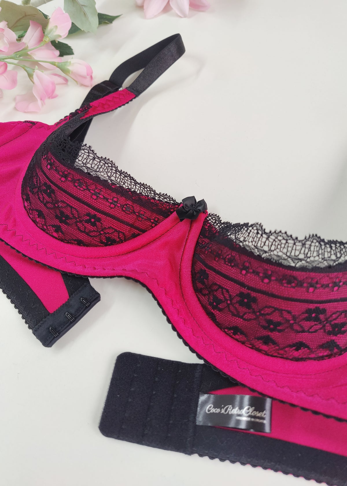 magenta pink, quarter cup Lucy bra with Black lace nr. 2 