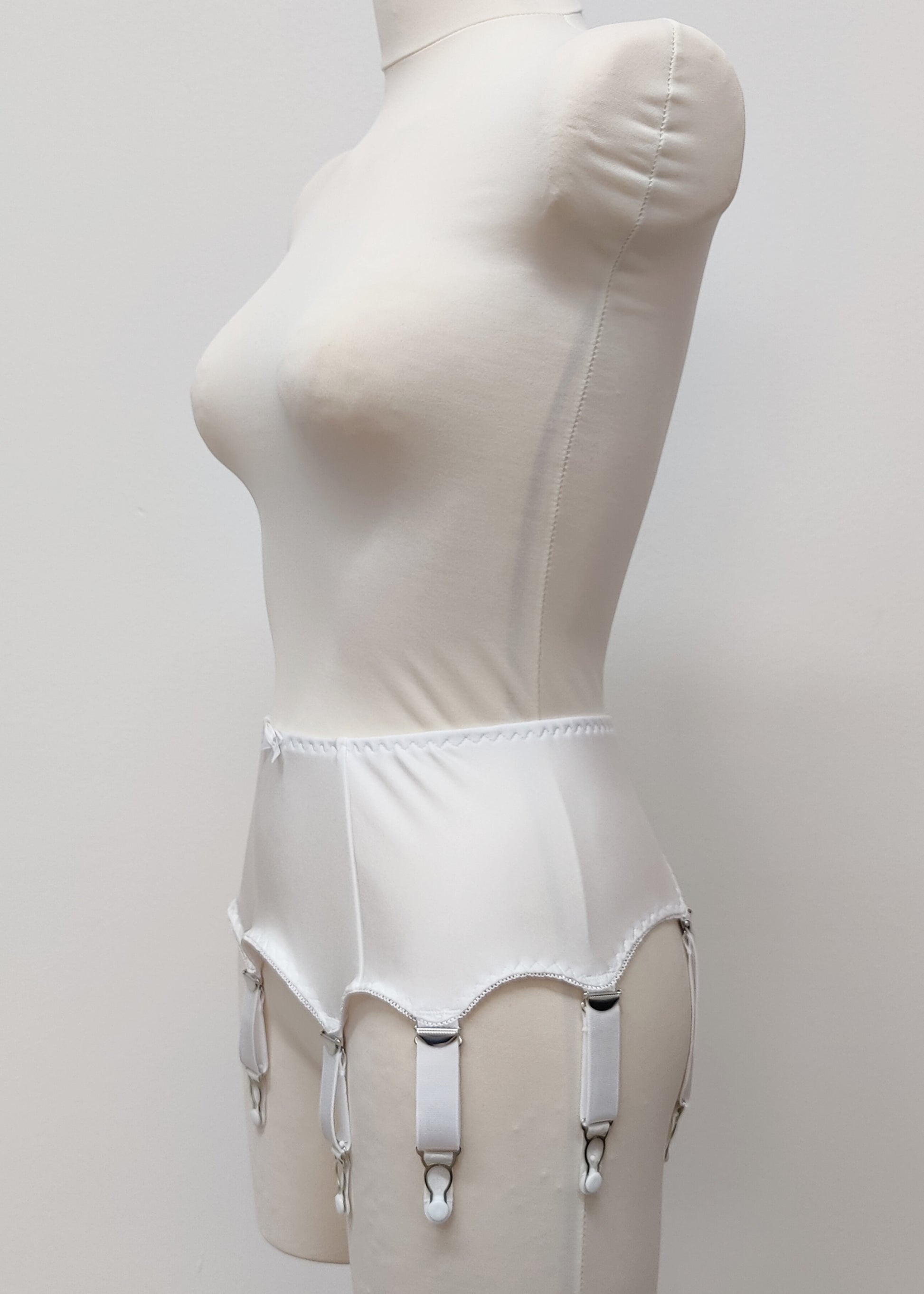 White high-waisted classic retro style 8 strap Greta garter belt