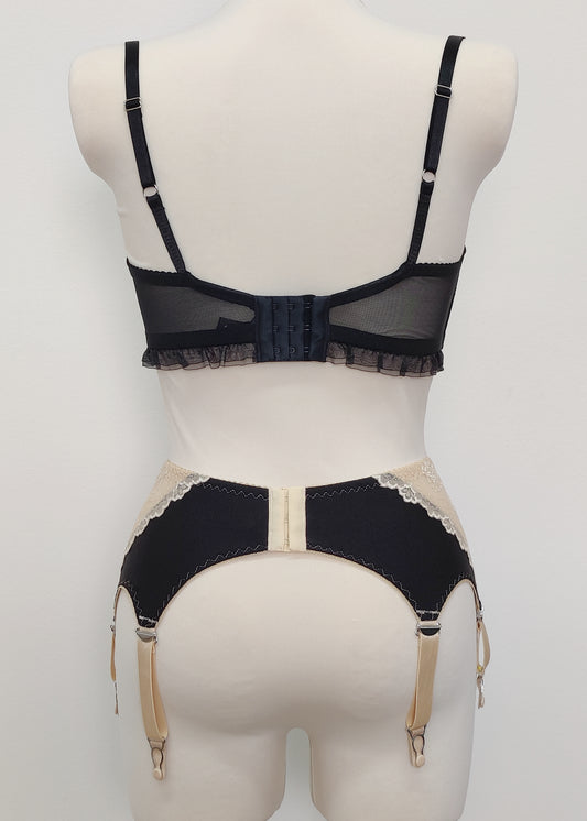 Black with Beige Lace MONA Suspender Belt size M