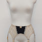 Black with beige lace 6 strap retro style Mona garter belt with side lace panels, 