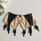 Beige with Black Extra Wide 6 Straps Suspender belt, Size M