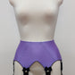 Lilac high-waisted garter belt with extra wide black straps and bows