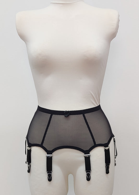 Black Sheer LULA Garter belt, Transparent Suspender Belt size S