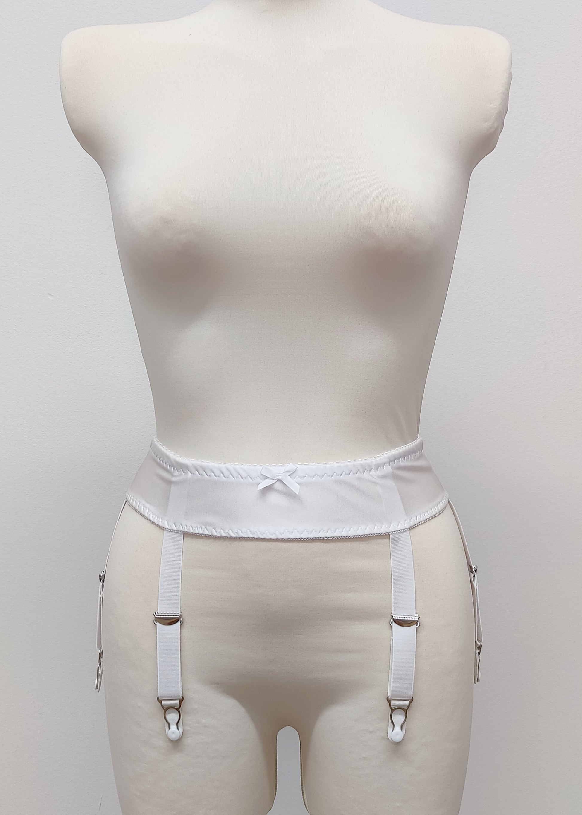 white narrow 60's style Summer garter belt with 6 straps
