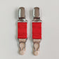 Pair of clip on suspenders with red straps and metal stocking clips, 10cm /2" long