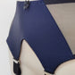Dark blue high-waisted garter belt with extra wide black straps and bows