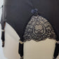 black, retro style, 6 strap Scarlett garter belt with black straps and lace side inserts, detail