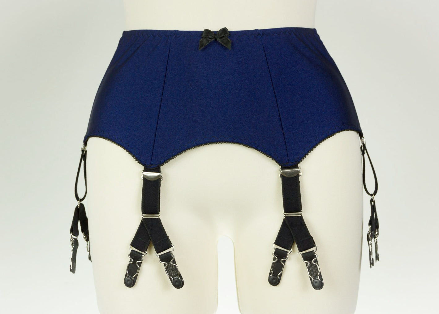 blue Wide Amanda garter belt with 6 black Y-straps