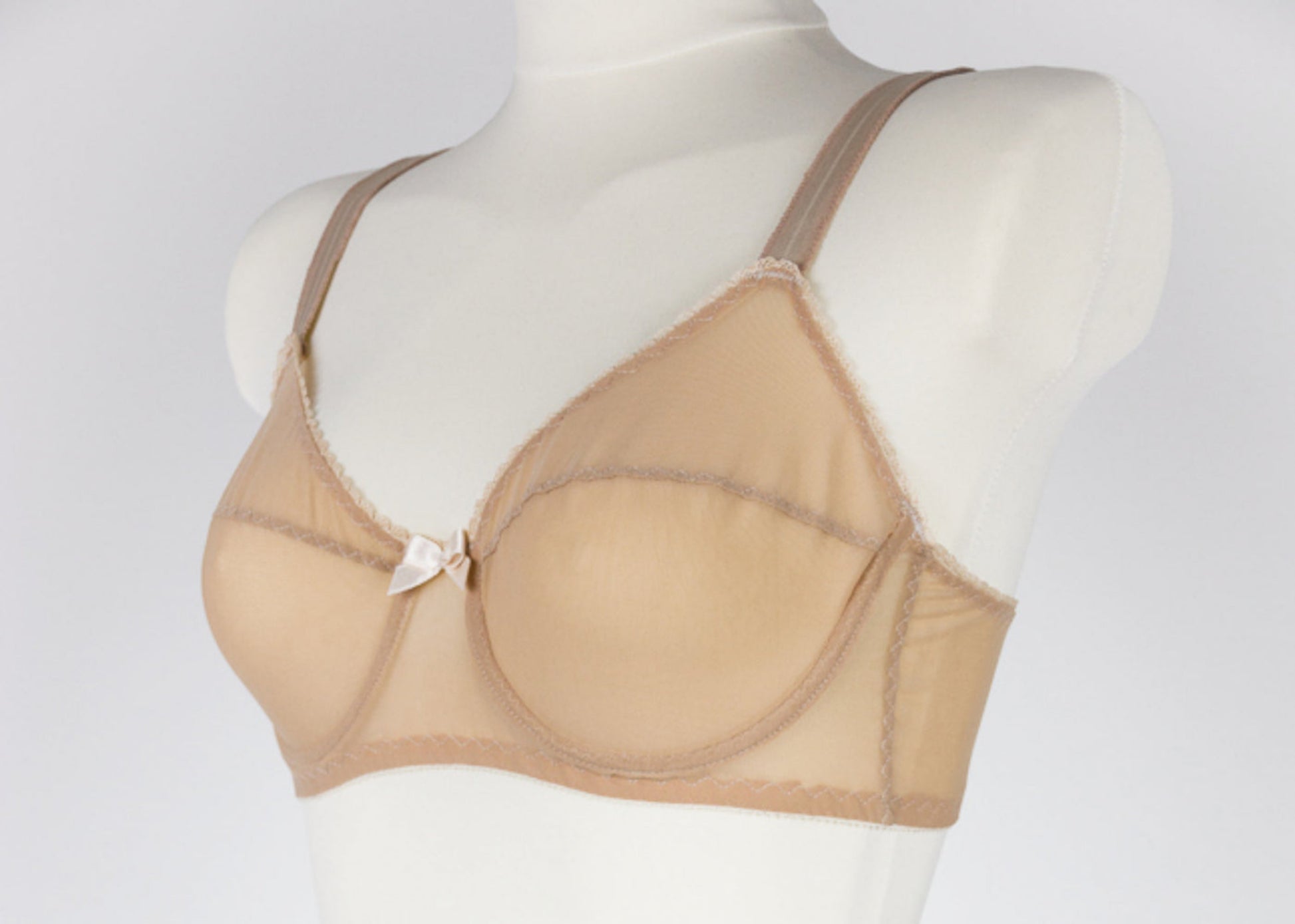 beige Sheer full cup Lily bra, Underwired, mesh Bra, side view