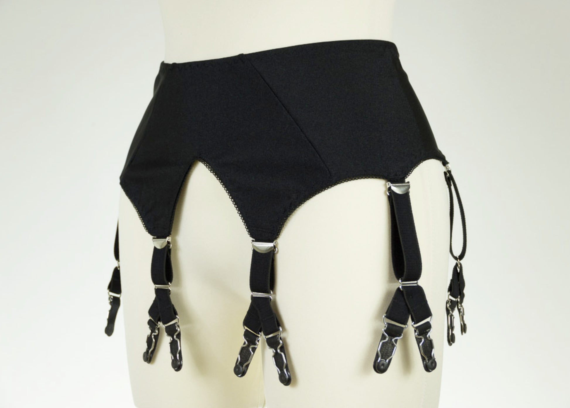 black Wide Jean garter belt with 6x Y-straps, side view