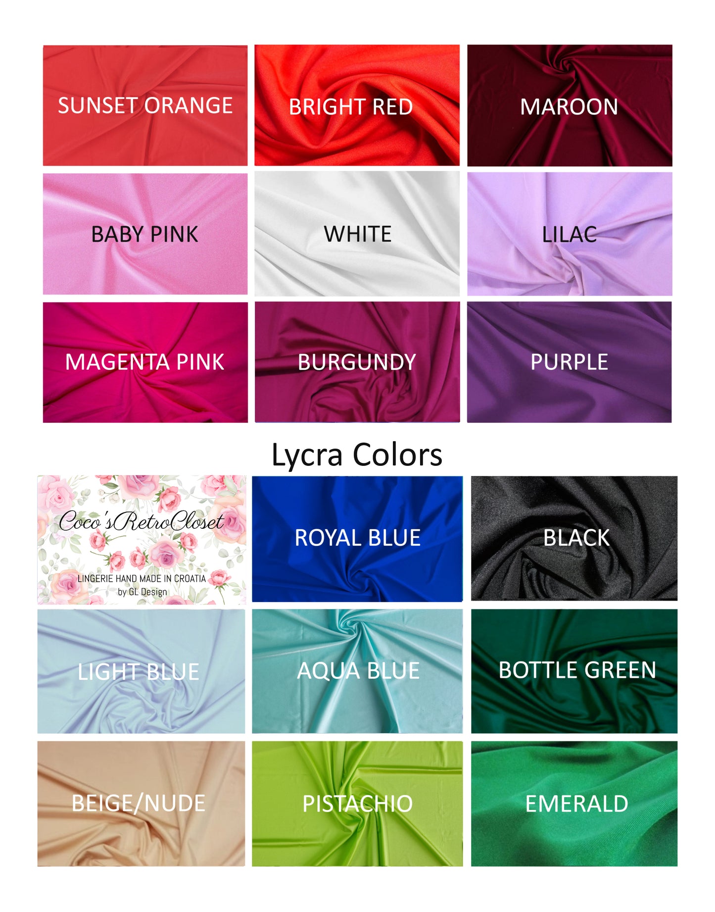 available Lycra colors
