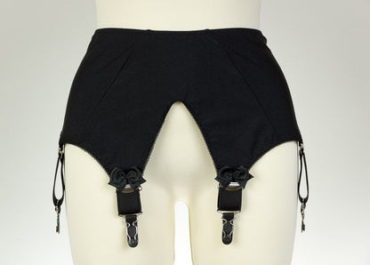 Black White IRIS Garter Belt Deep V Style Wide Suspender Belt Size XS-4XL