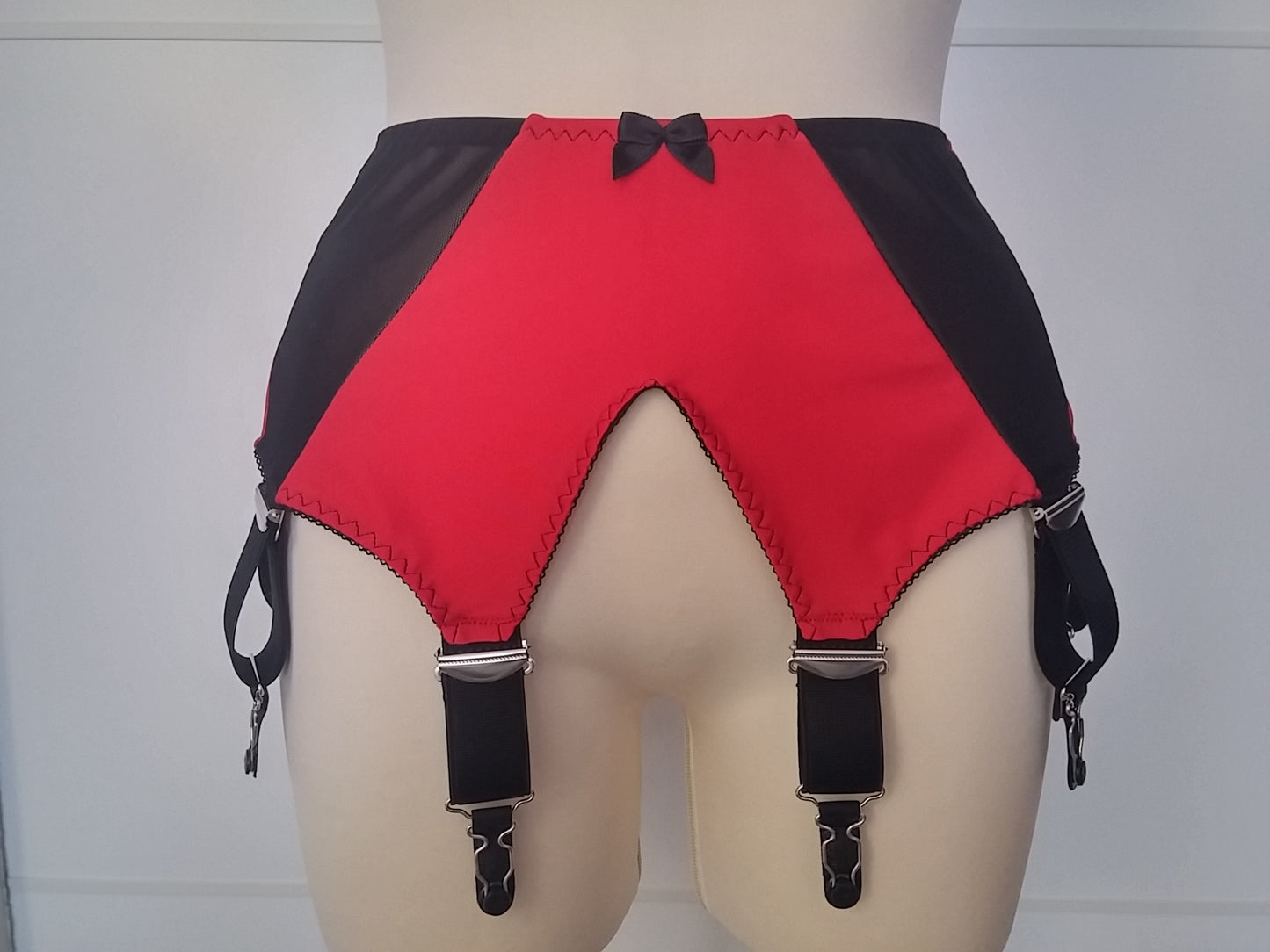 red and black wide 6 strap garter belt