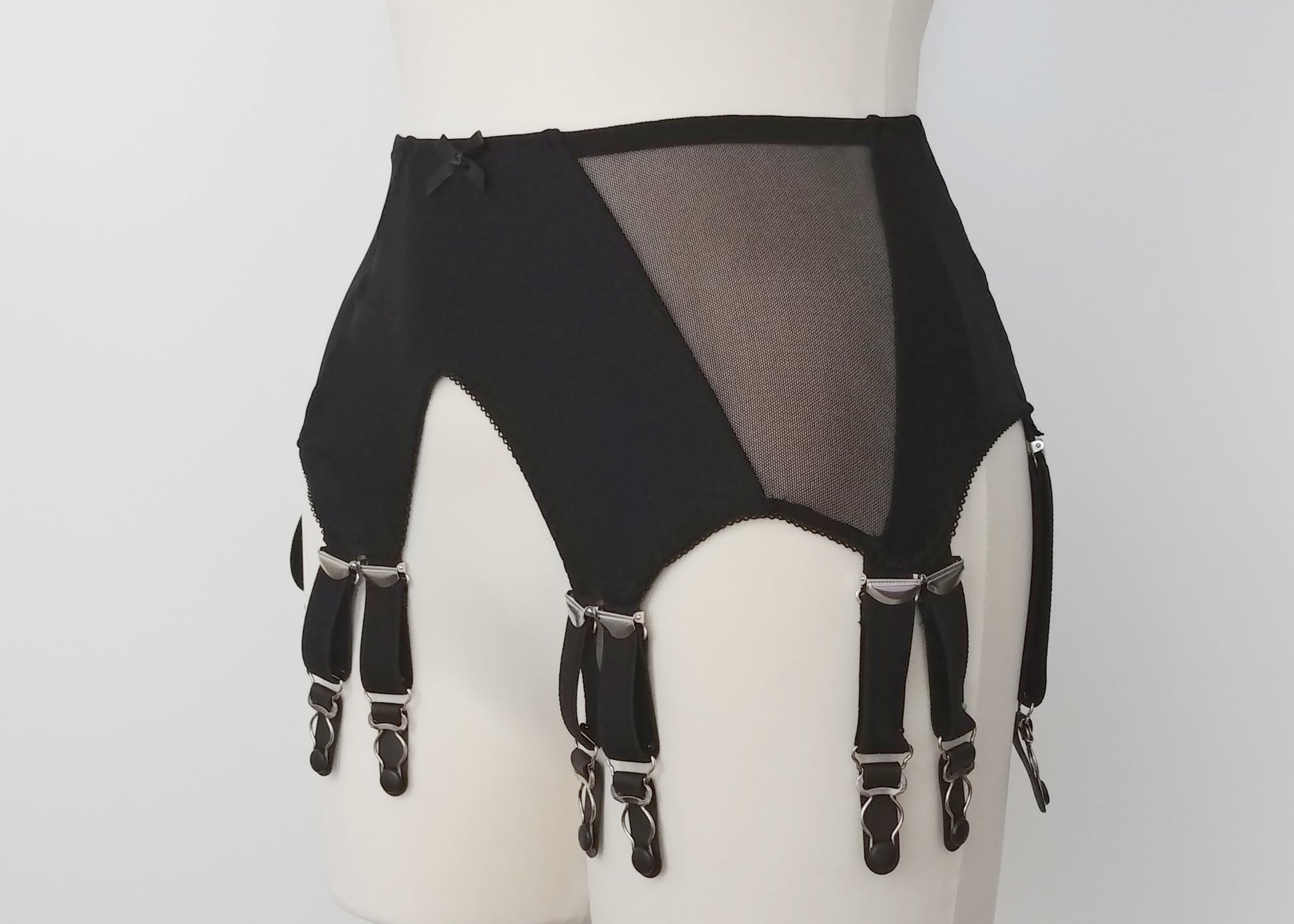 black wide 12 strap Stella garter belt, side view