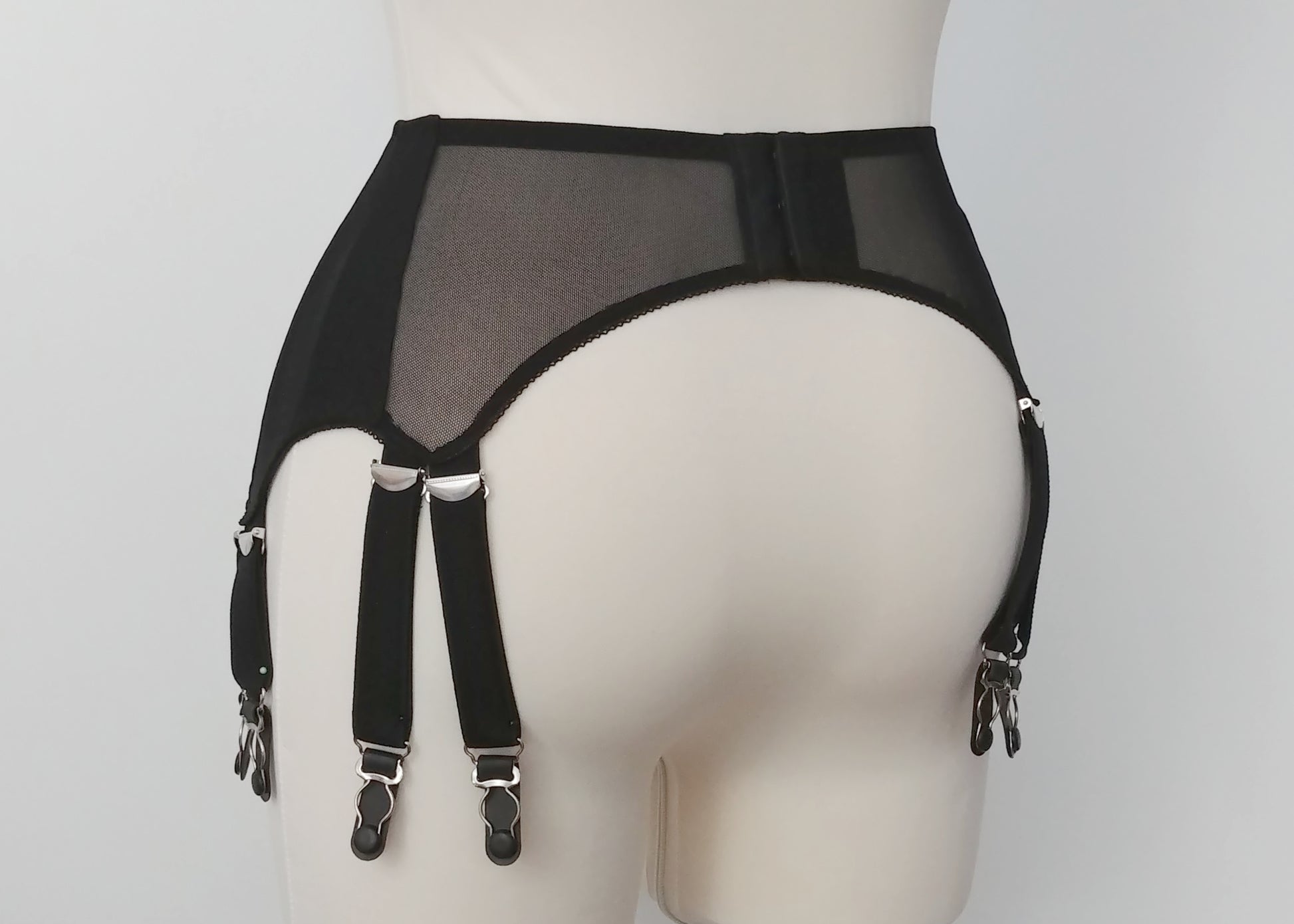 black wide 12 strap Stella garter belt, back view