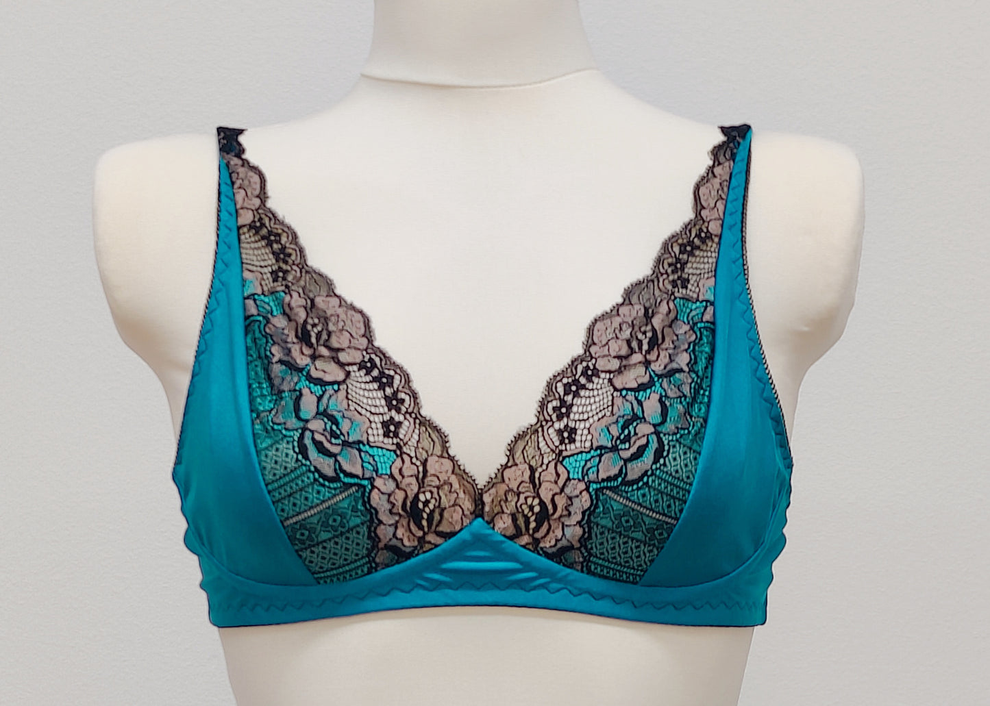 Two-tone Teal and Black soft cup lace bra COCO Bralette