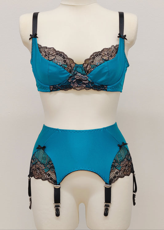 Teal and Black Lace JASMIN or LUCY Bra