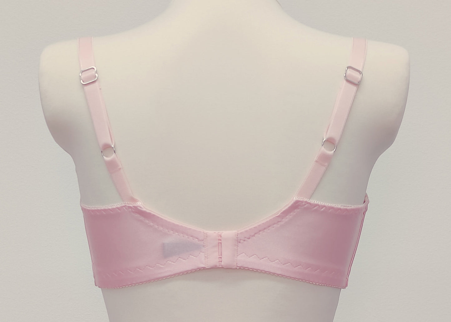 pink lace quarter cup bra, back view