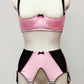 pink and black panels, wide 6 strap garter belt
