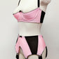 pink and black wide 6 strap garter belt
