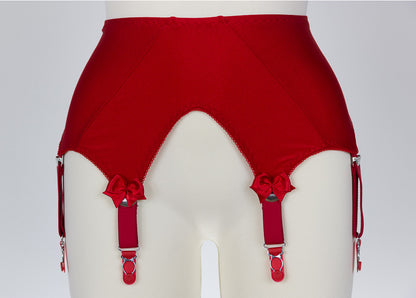 red wide 6 strap garter belt with bows on the front straps