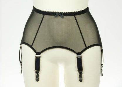 Black White Pink Beige Sheer mesh LULA Garter belt Transparent Suspender Belt