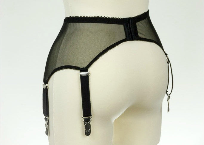 Black White Pink Beige Sheer mesh GRETA 6 strap Garter belt Transparent Suspender Belt - Size XS-4XL